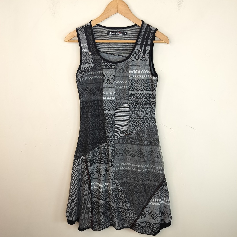 C'Fait Pour Vous Sleeveless Mini Dress Womens 1 (XS/S) Patchwork Boho Artsy Y2K